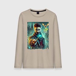 Мужской лонгслив Harry Potter with a magic wand - ai art fantasy