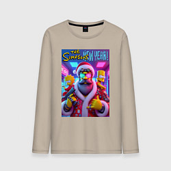 Лонгслив хлопковый мужской Simpsons new year - ai art fantasy, цвет: миндальный