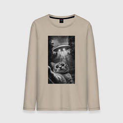 Лонгслив хлопковый мужской Котейка и НЛО, цвет: миндальный