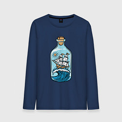 Лонгслив хлопковый мужской Парусник в бутылке, цвет: тёмно-синий