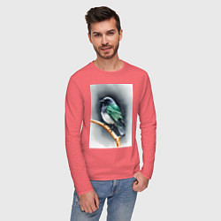 Лонгслив хлопковый мужской Птичка на ветке, цвет: коралловый — фото 2