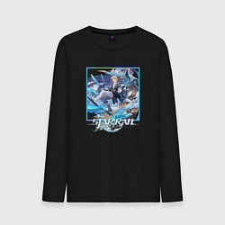 Лонгслив хлопковый мужской Яньцин, цвет: черный