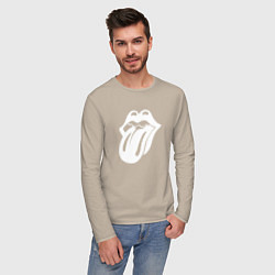 Лонгслив хлопковый мужской Rolling Stones - white logo, цвет: миндальный — фото 2