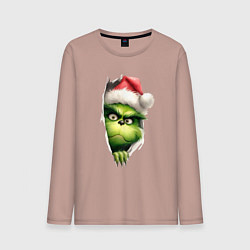 Лонгслив хлопковый мужской Гринч похититель рождества в ожидании нового года, цвет: пыльно-розовый