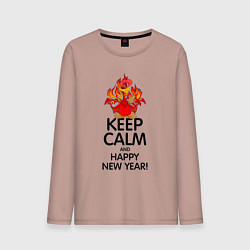 Лонгслив хлопковый мужской Сохраняй спокойствие и с новым годом, цвет: пыльно-розовый