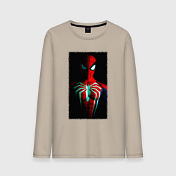 Лонгслив хлопковый мужской Новый человек паук в темноте, цвет: миндальный