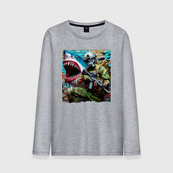 Лонгслив хлопковый мужской Shark and warrior - graffiti, цвет: меланж