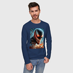 Лонгслив хлопковый мужской Ужасный Веном - неоновое свечение, цвет: тёмно-синий — фото 2