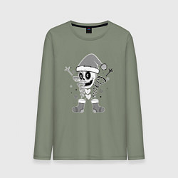 Лонгслив хлопковый мужской Новогодний скелетик чб, цвет: авокадо
