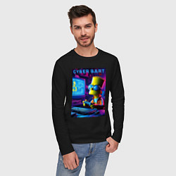 Лонгслив хлопковый мужской Cyber Bart is an avid gamer, цвет: черный — фото 2