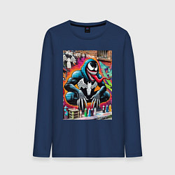 Лонгслив хлопковый мужской Веном сидит на кортах - граффити, цвет: тёмно-синий