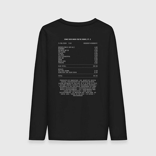 Мужской лонгслив Lil Peep playlist bill 2 / Черный – фото 2