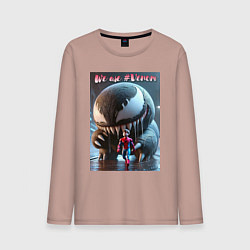 Лонгслив хлопковый мужской Мультяшные Веном и человек паук - мем, цвет: пыльно-розовый