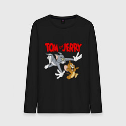 Лонгслив хлопковый мужской Том и Джерри - погоня, цвет: черный