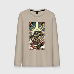 Лонгслив хлопковый мужской Иллюстрация космодесантника, цвет: миндальный