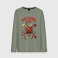 Лонгслив хлопковый мужской Stranger things - hellfire club, цвет: авокадо