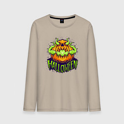 Лонгслив хлопковый мужской Halloween pumpkin, цвет: миндальный