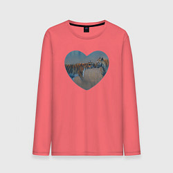 Лонгслив хлопковый мужской Сердце тигры, цвет: коралловый