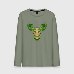Лонгслив хлопковый мужской Nature deer, цвет: авокадо
