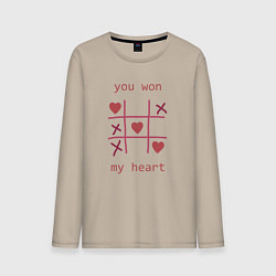 Лонгслив хлопковый мужской You won my heart, цвет: миндальный