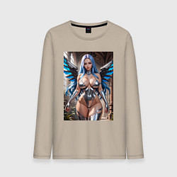 Лонгслив хлопковый мужской Девушка с киберимплантами крыльев, цвет: миндальный