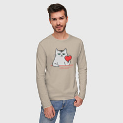 Лонгслив хлопковый мужской Кот с сердцем, цвет: миндальный — фото 2
