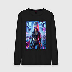 Лонгслив хлопковый мужской Cyber girl Barbie - neon glow, цвет: черный