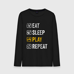 Лонгслив хлопковый мужской Eat - sleep - play - repeat, цвет: черный