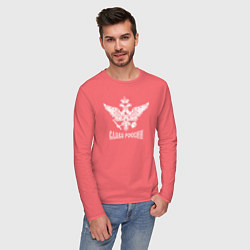 Лонгслив хлопковый мужской Слава России, цвет: коралловый — фото 2