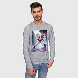Лонгслив хлопковый мужской Девушка на роликах исполняет трюки, цвет: меланж — фото 2