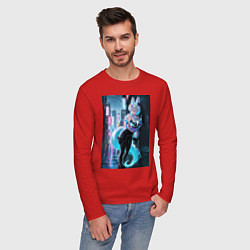 Лонгслив хлопковый мужской Лиса наемник в стиле Cyberpunk, цвет: красный — фото 2