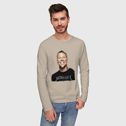 Лонгслив хлопковый мужской James Alan Hetfield - Metallica leader, цвет: миндальный — фото 2