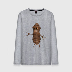 Лонгслив хлопковый мужской Сartoon worm character brown, цвет: меланж