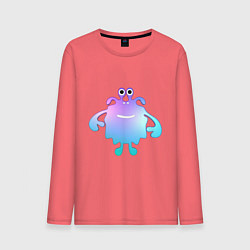 Лонгслив хлопковый мужской Monster cartoon blue purple, цвет: коралловый