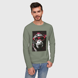 Лонгслив хлопковый мужской Мартышка в очках, цвет: авокадо — фото 2