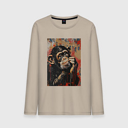 Лонгслив хлопковый мужской Задумчивая обезьянка, цвет: миндальный