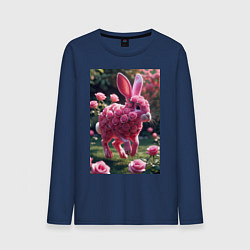 Лонгслив хлопковый мужской Кролик из роз, цвет: тёмно-синий