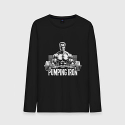 Лонгслив хлопковый мужской Арнольд - качай железо, цвет: черный