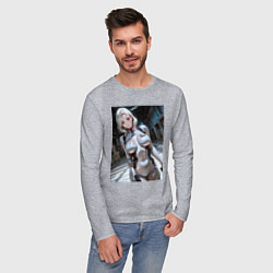 Лонгслив хлопковый мужской Девушка-наемница, цвет: меланж — фото 2