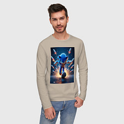 Лонгслив хлопковый мужской Соник убегает от ракет, цвет: миндальный — фото 2
