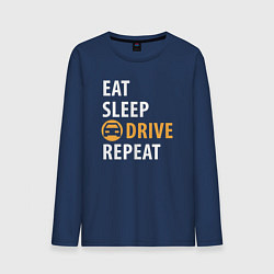 Лонгслив хлопковый мужской Eat sleep drive, цвет: тёмно-синий