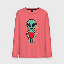Лонгслив хлопковый мужской Пришелец с сердечком, цвет: коралловый