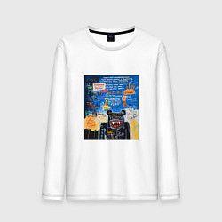 Лонгслив хлопковый мужской Ярко синее граффити с медведем, цвет: белый