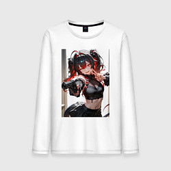 Лонгслив хлопковый мужской Девушка-демон с пистолетом, цвет: белый