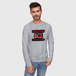 Лонгслив хлопковый мужской До сих пор играю с пожарными машинами, цвет: меланж — фото 2