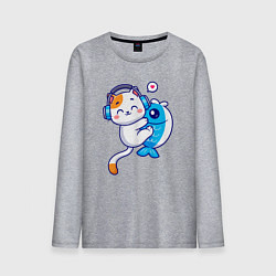 Лонгслив хлопковый мужской Котик и рыба, цвет: меланж