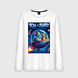 Лонгслив хлопковый мужской Tom and Jerry - space adventure, цвет: белый