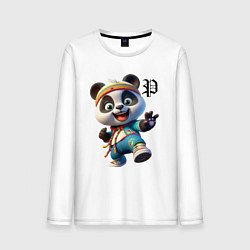 Лонгслив хлопковый мужской Funny panda cub - anime, цвет: белый