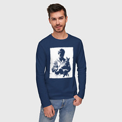 Лонгслив хлопковый мужской Ветеринар с котом, цвет: тёмно-синий — фото 2