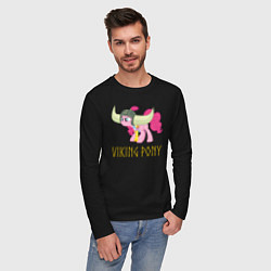 Лонгслив хлопковый мужской Пинки Пай пони викинг, цвет: черный — фото 2